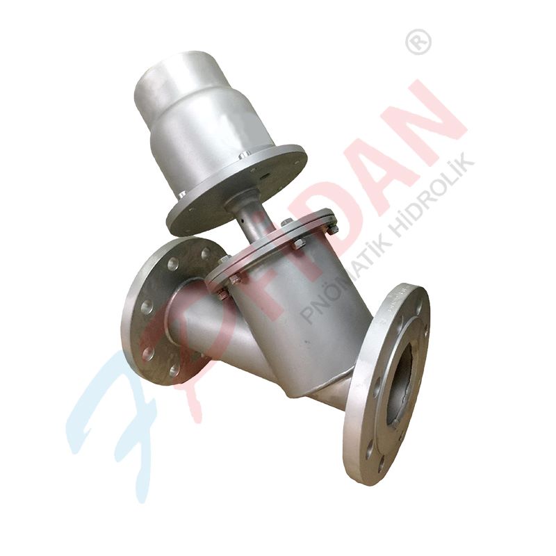PNÖMATİK PİSTONLU TEK ETKİLİ Y TİPİ FLANŞLI TİP PASLANMAZ VANA DN150
