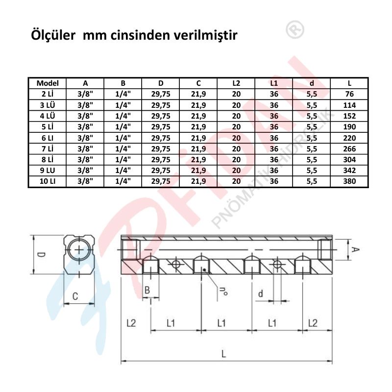 ALÜMİNYUM HAVA DAĞITICI BLOK 8 Lİ