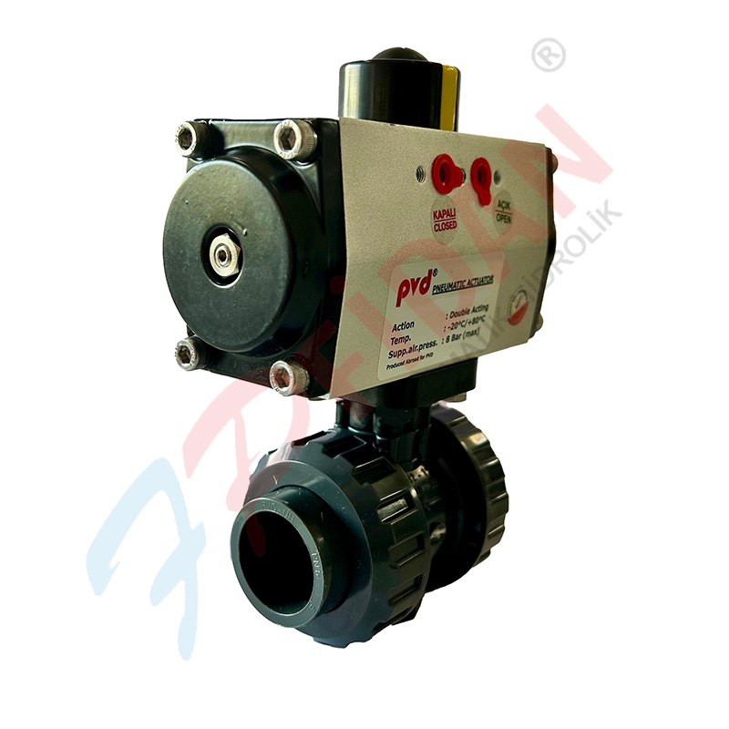 PVD PNÖMATİK AKTÜATÖRLÜ DN 32 1” U-PVC KÜRESEL VANASI